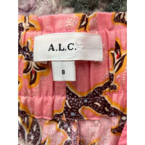 A.L.C. Henry Pants Pink Yellow Floral Print Linen ~ Sz 8 ~ Wardrobe Workhorse - Picture 3 of 7